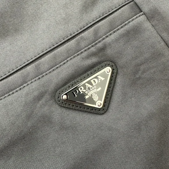 Prada Men's Triangle Logo Cotton Stretch Five Pockets Shorts- Gray Color
